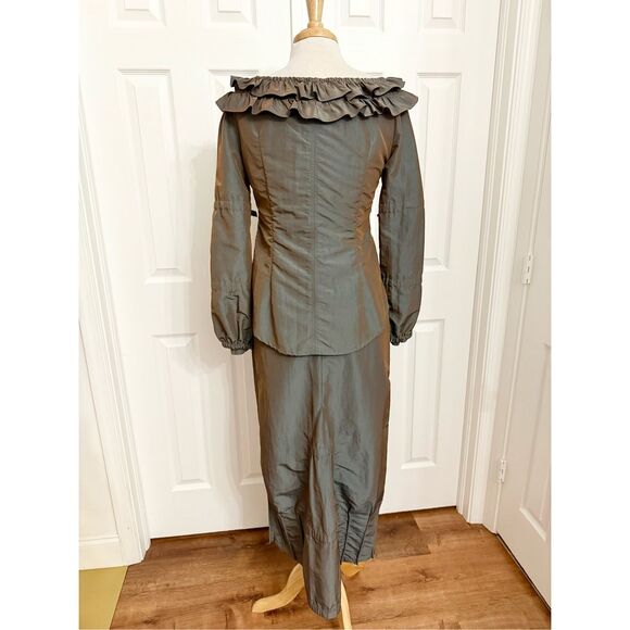 Lauren Vidal Drawstring Tie Ruffle Long Sleeve Midi Blouse Skirt Set Art to Wear - Picture 5 of 11